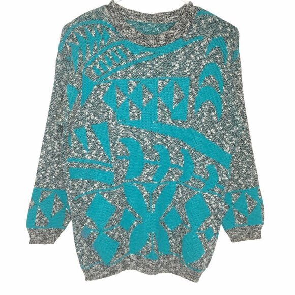 80s Geometric Sweater VINTAGE Abstract Sweater - Picture 1 of 13
